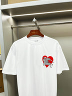 White short-sleeve T-shirt with red knight logo graphic on chest