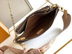 Louis Vuitton crossbody bag interior view with zipper and brown lining