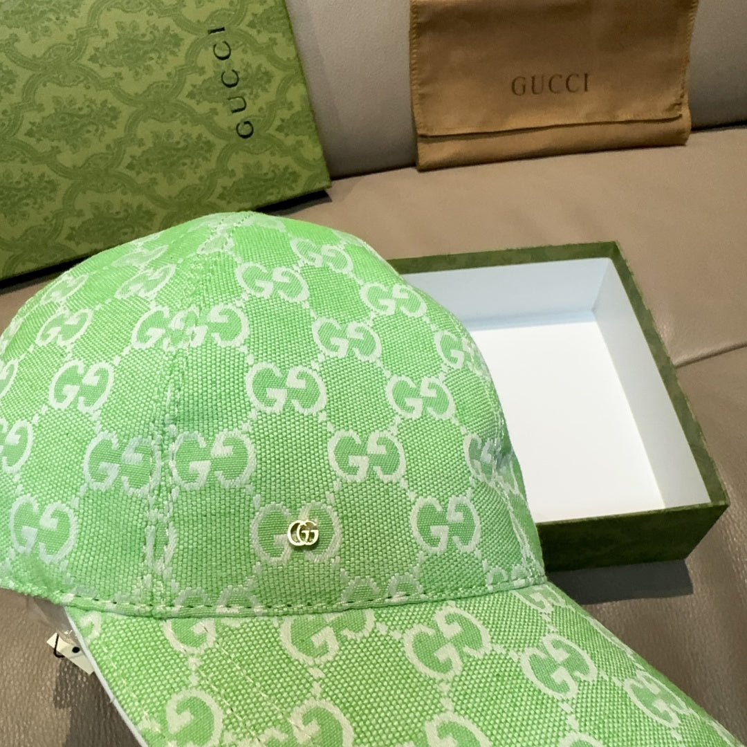 Gucci GG-print green baseball cap front panel close-up
