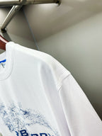 White T-shirt with blue Burberry splash print on sleeve-side view