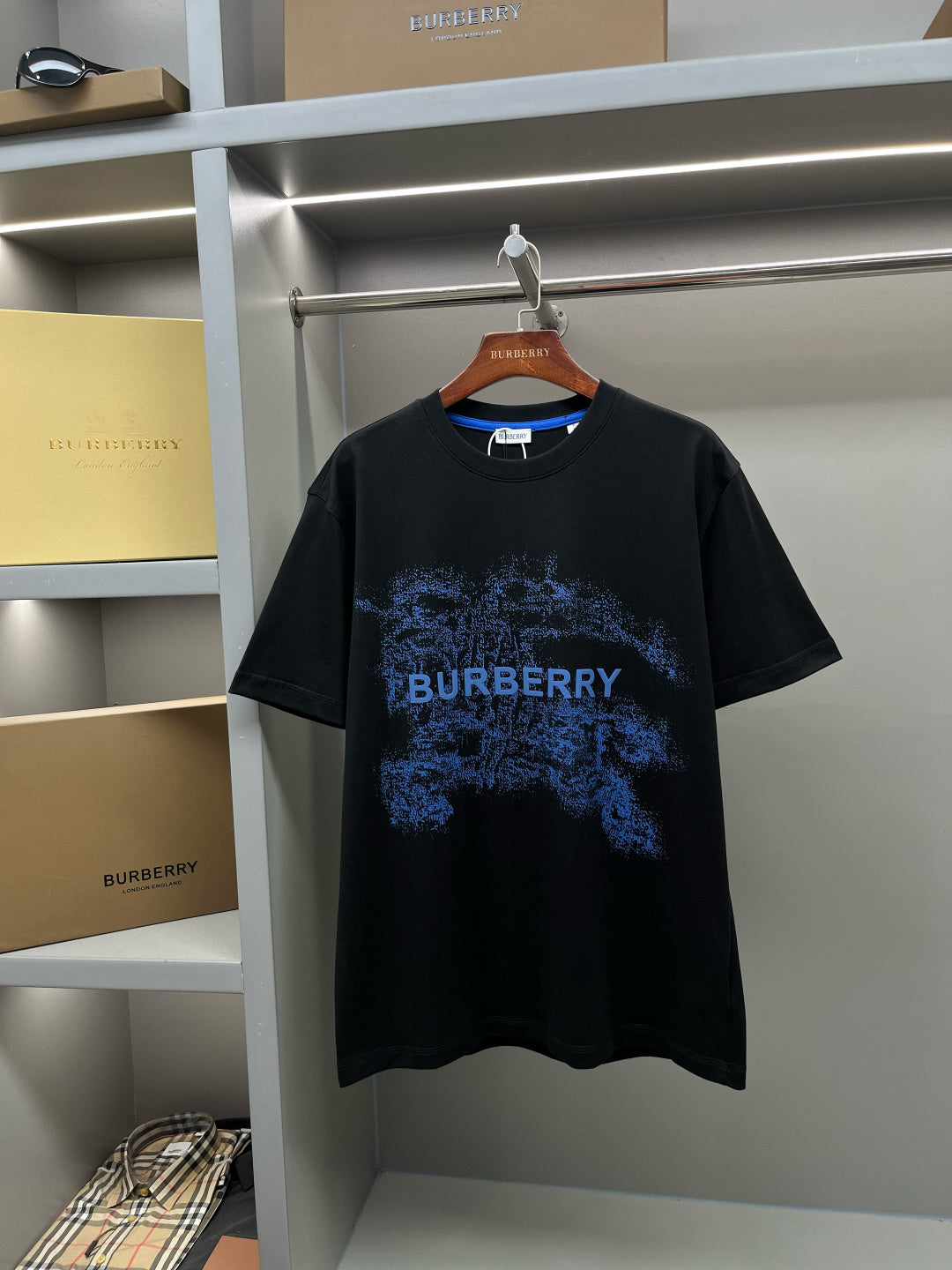 Black Burberry T-shirt with blue graphic logo print