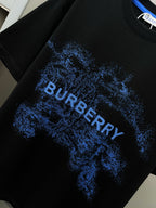 Black Burberry T-shirt with blue distressed Burberry logo print