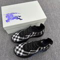 Burberry knit sneakers with black-and-white check pattern, black sole, lace-up style