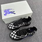 Burberry knit sneakers with black-and-white check pattern, black sole, lace-up style