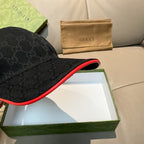Gucci dark navy baseball cap showing red underside brim trim