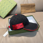 Gucci dark navy baseball cap with red front panel and red edge trim