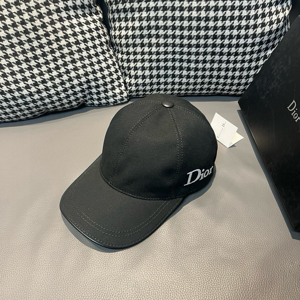Black Dior baseball cap with stitched panels and front Dior logo