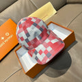 Louis Vuitton checkered baseball cap, red/white/blue, curved brim