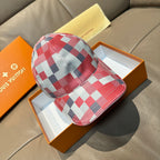 Louis Vuitton checkered baseball cap, red/white/blue, curved brim
