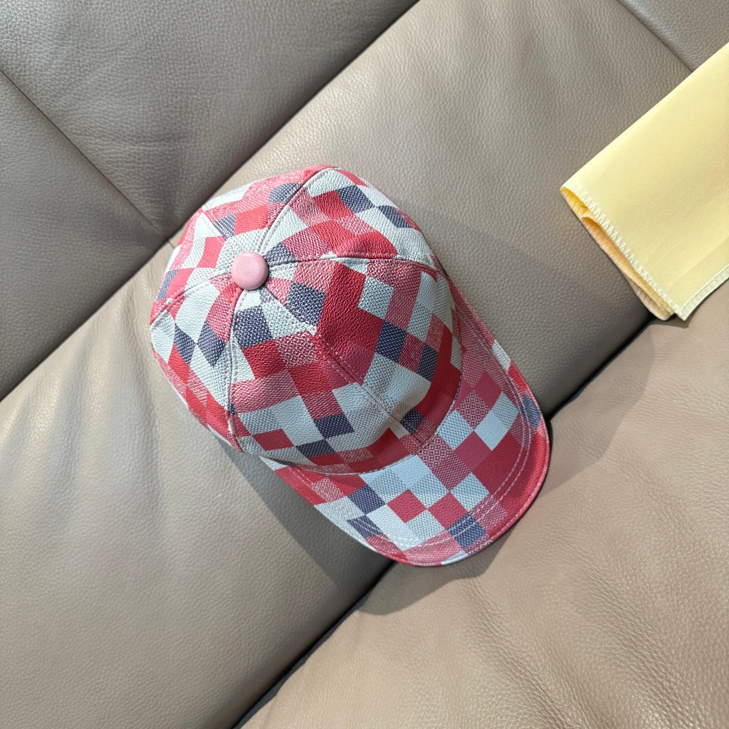 Louis Vuitton checkered cap with top button and curved brim