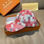 Louis Vuitton checkered baseball cap, red and blue plaid, front view
