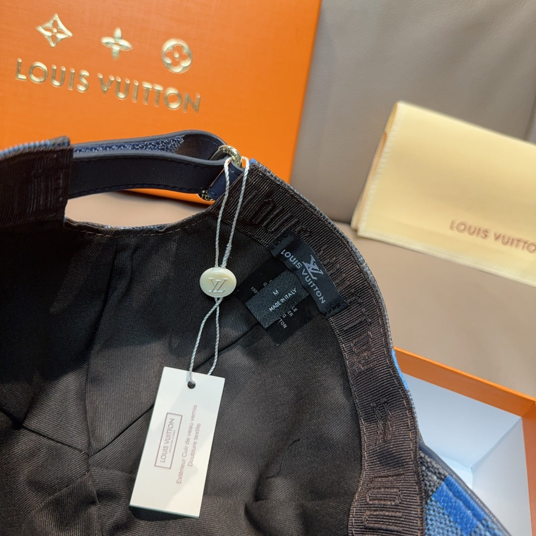 Louis Vuitton cap interior view with adjustable strap and hanging tag