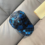 Louis Vuitton checkered baseball cap with top button in blue and dark gray