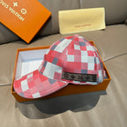 Red, white, and blue check print cap with adjustable strap