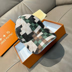 Louis Vuitton baseball cap in green and cream plaid with black brim