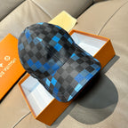 Louis Vuitton baseball cap in blue and black checkered fabric with curved brim