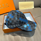 Louis Vuitton baseball cap in blue and black checkered fabric with adjustable back strap