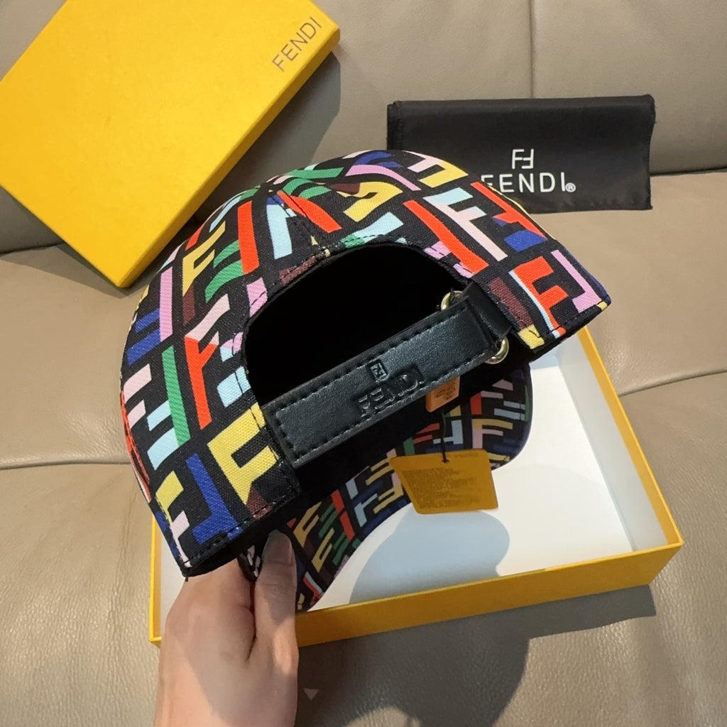 Fendi multicolor logo-print cap with black band strap and open crown