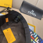 Fendi cap interior with black strap and hanging authenticity tag