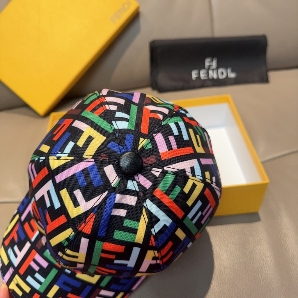 Fendi multicolor logo-print baseball cap, top view with center button
