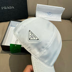 Prada cap in white satin with Prada logo badge on front panel