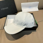 Prada cap in white satin with curved brim and stitched side panels