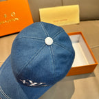 Louis Vuitton blue denim baseball cap with round top button and stitching