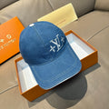 Louis Vuitton blue denim baseball cap with LV logo embroidery