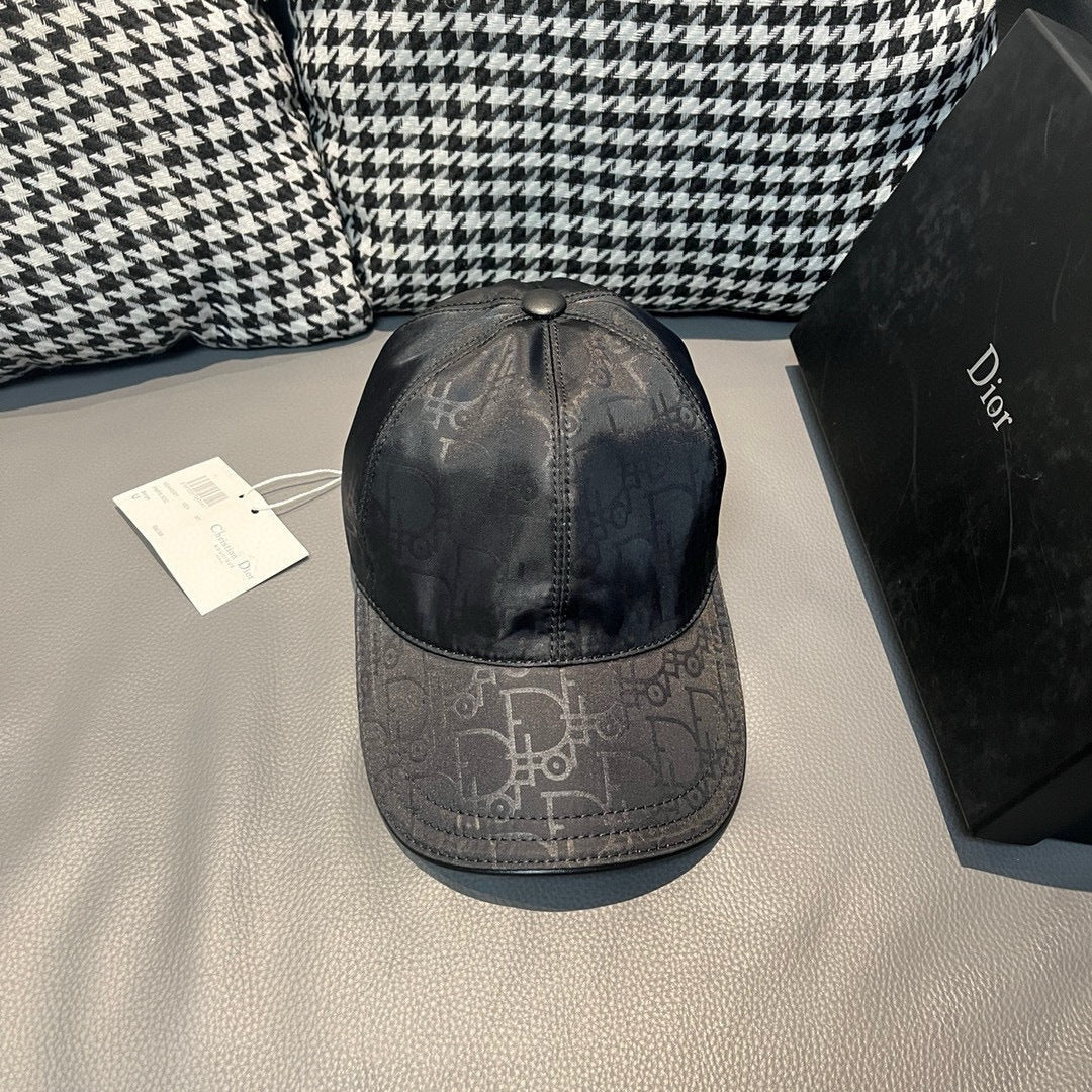 Dior cap in dark gray with monogram print, curved brim, snapback button detail