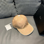 Beige monogram baseball cap, side angle with round top button