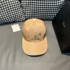 Beige monogram baseball cap with round top button and curved brim