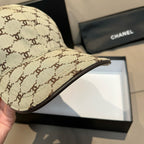 Chanel monogram baseball cap close-up of curved brim and stitched edge