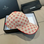Logo baseball cap with cream base and red-trimmed curved visor