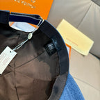 Denim baseball cap interior with stitched brim edge and adjustable strap
