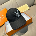 Louis Vuitton denim baseball cap, black with white LV logo embroidery