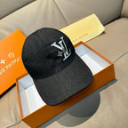 Louis Vuitton denim baseball cap, black with white LV logo embroidery