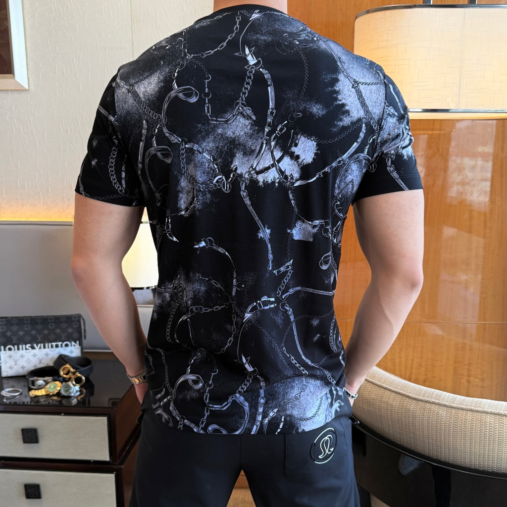 Versace graphic T-shirt and shorts set, black with abstract blue-toned back print