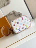 Louis Vuitton multicolor monogram mini handbag with tan trim and curved top