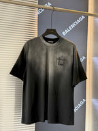 Dark charcoal short-sleeve T-shirt with small chest graphic logo