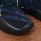 Burberry blue check knit sneaker toe with black rubber bumper