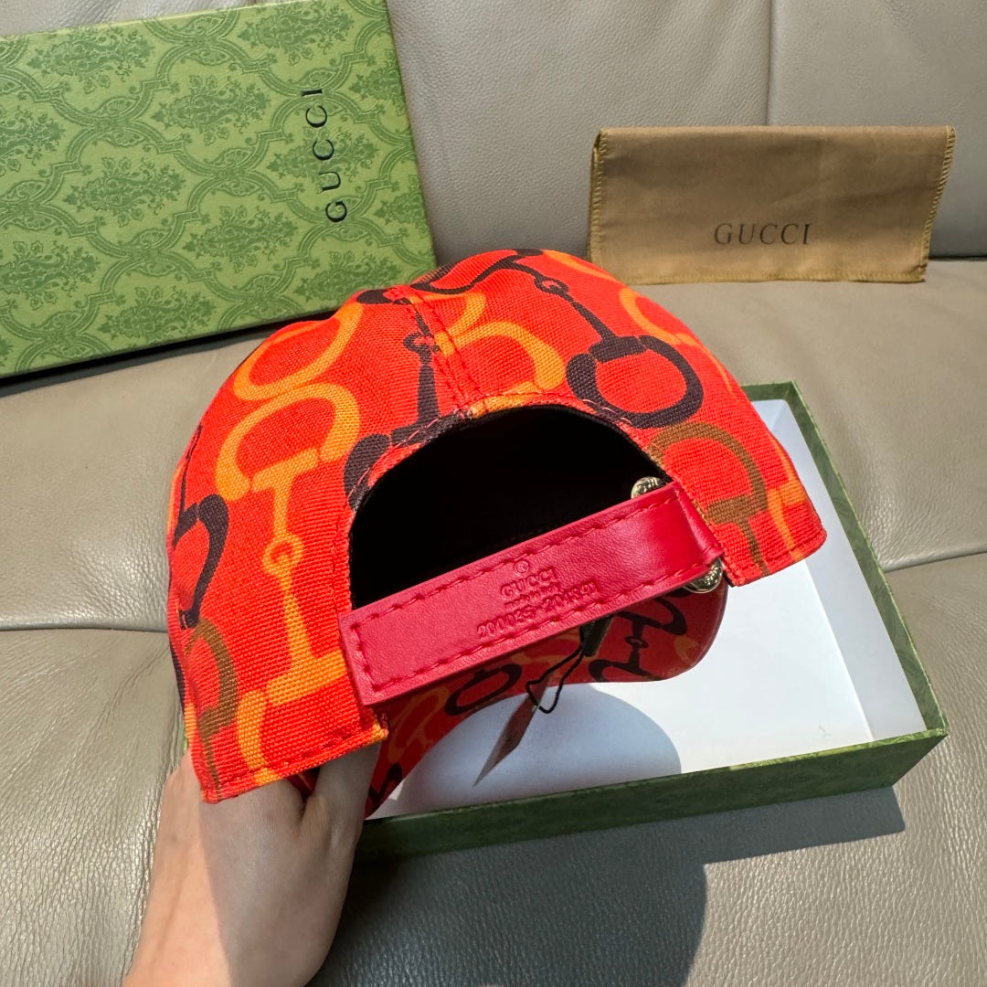 Gucci cap with red underside strap and black interior, curved brim