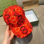 Gucci cap red with black logo links pattern, curved brim