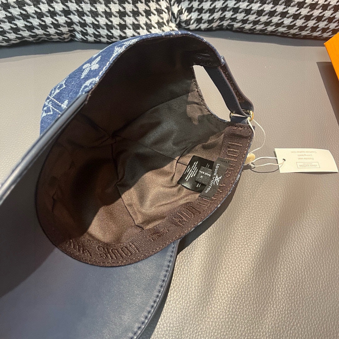 Baseball cap interior view with dark lining and brim edge stitching