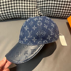 Baseball cap, dark blue monogram print with curved brim and front seam details