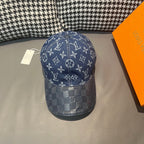 Louis Vuitton cap in blue denim with white monogram print and checkered brim