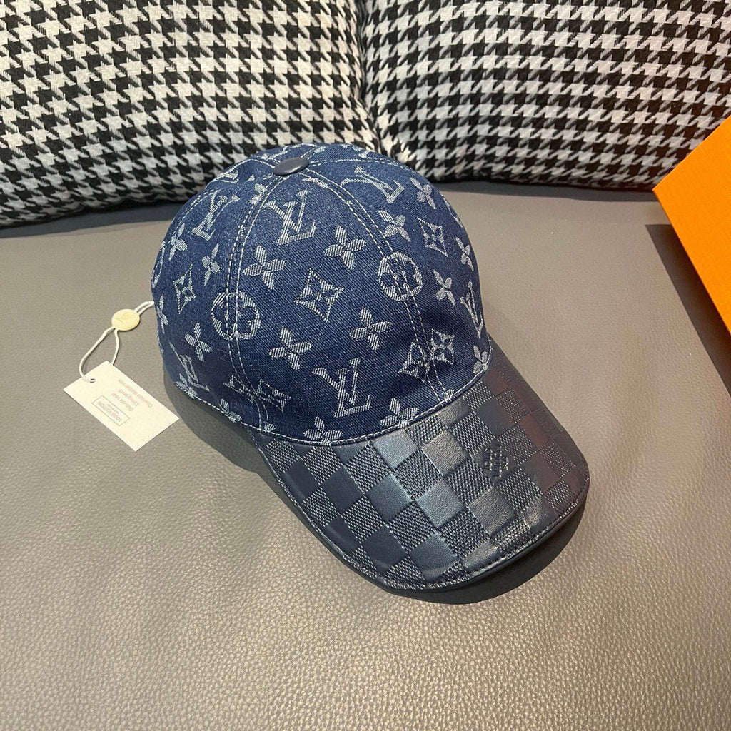 Louis Vuitton cap with blue denim monogram crown and checkered brim