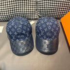 Louis Vuitton caps set: two blue denim monogram caps with checkered brims