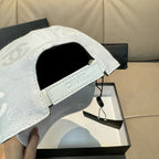 Chanel cap light white with interior strap and stitched brim, CC logo fabric
