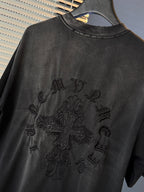 Black short-sleeve T-shirt with embroidered-style chest dragon graphic