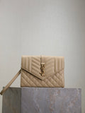 Women’s YSL small bag in light beige quilted leather with front YSL logo and flap
